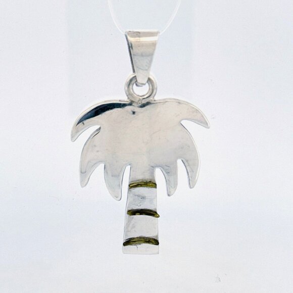 Sterling Silver 925 Two-Toned Palm Tree Pendant 2" Length 12.6 Grams No Necklace